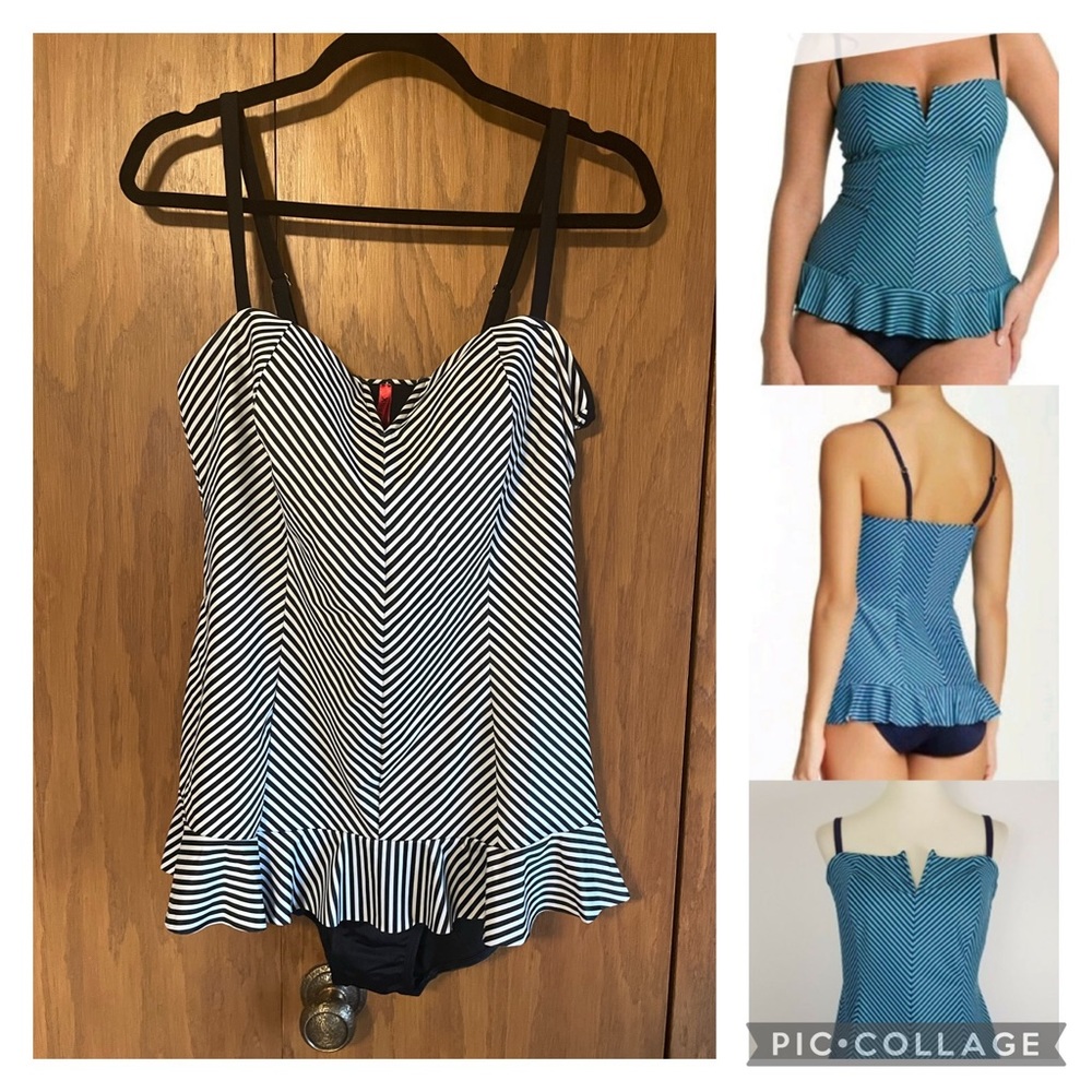 SPANX Black & White Striped Slimming Swim Dress